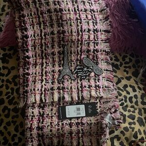 Karl Lagerfeld Pink and Black Tweed Scarf